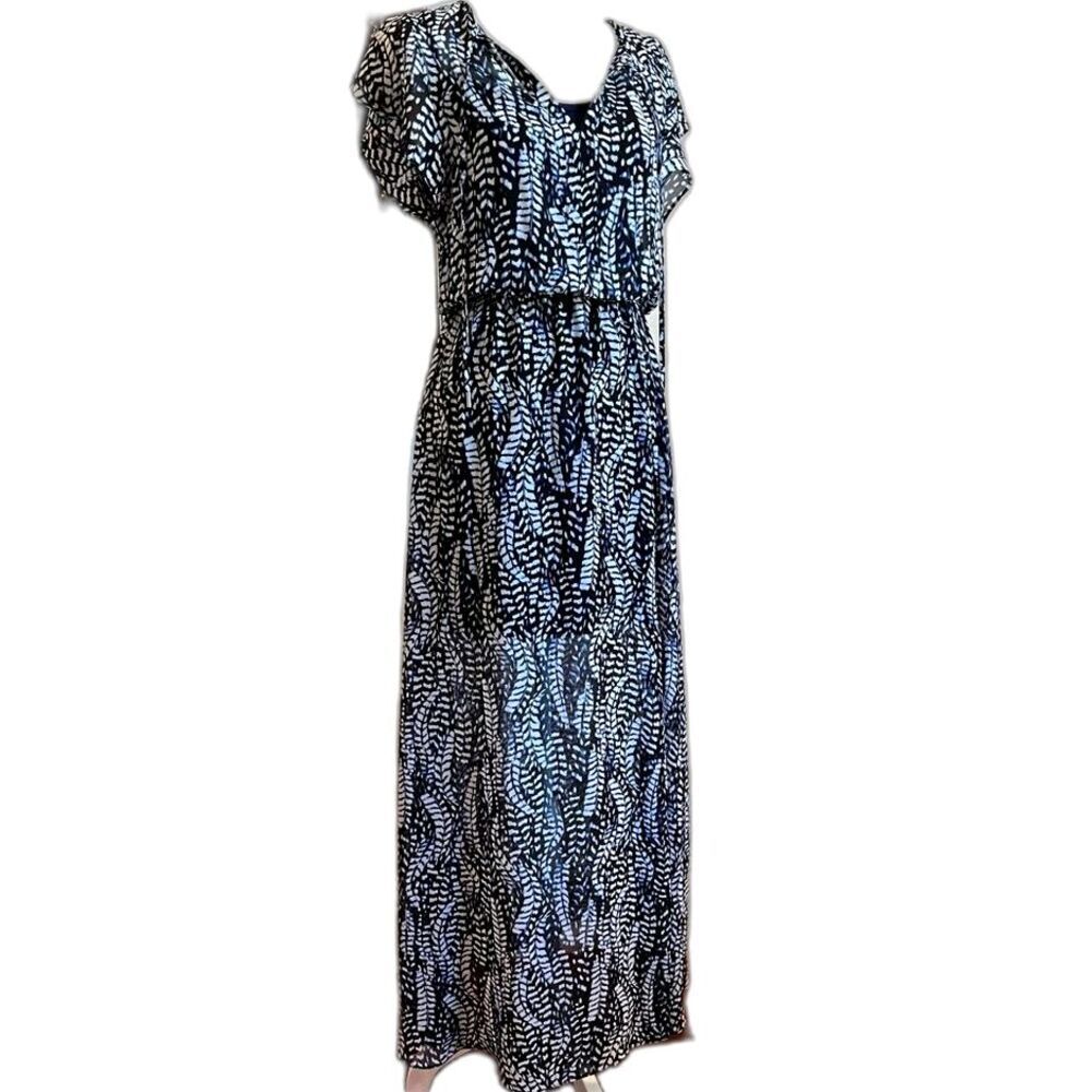 White House Black Market - Feather Print Chiffon Maxi Dress